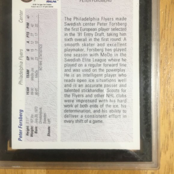 vintage PETER FORSBERG ROOKIE CARD GRADED MNT 9.0 MINT - Picture 6 of 6